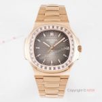 (PPF) V4 Version - Swiss Replica Rose Gold Patek Philippe Nautilus Diamond Watches With Gray Dial
